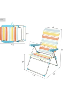 Aktive Silla Playa Plegable Aluminio A Rayas Multicolor 5 Posiciones Con Sistema Antivuelco