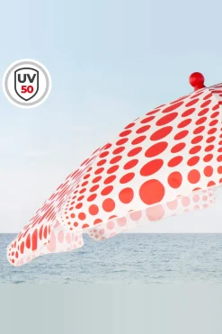 Aktive Sombrilla De Playa 8 Varillas 200 CM Inclinable Estampado Lunares Rojos