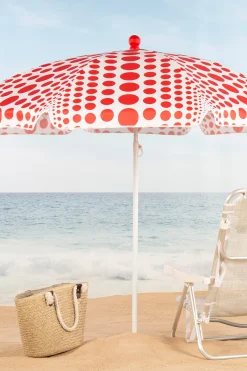 Aktive Sombrilla De Playa 8 Varillas 200 CM Inclinable Estampado Lunares Rojos