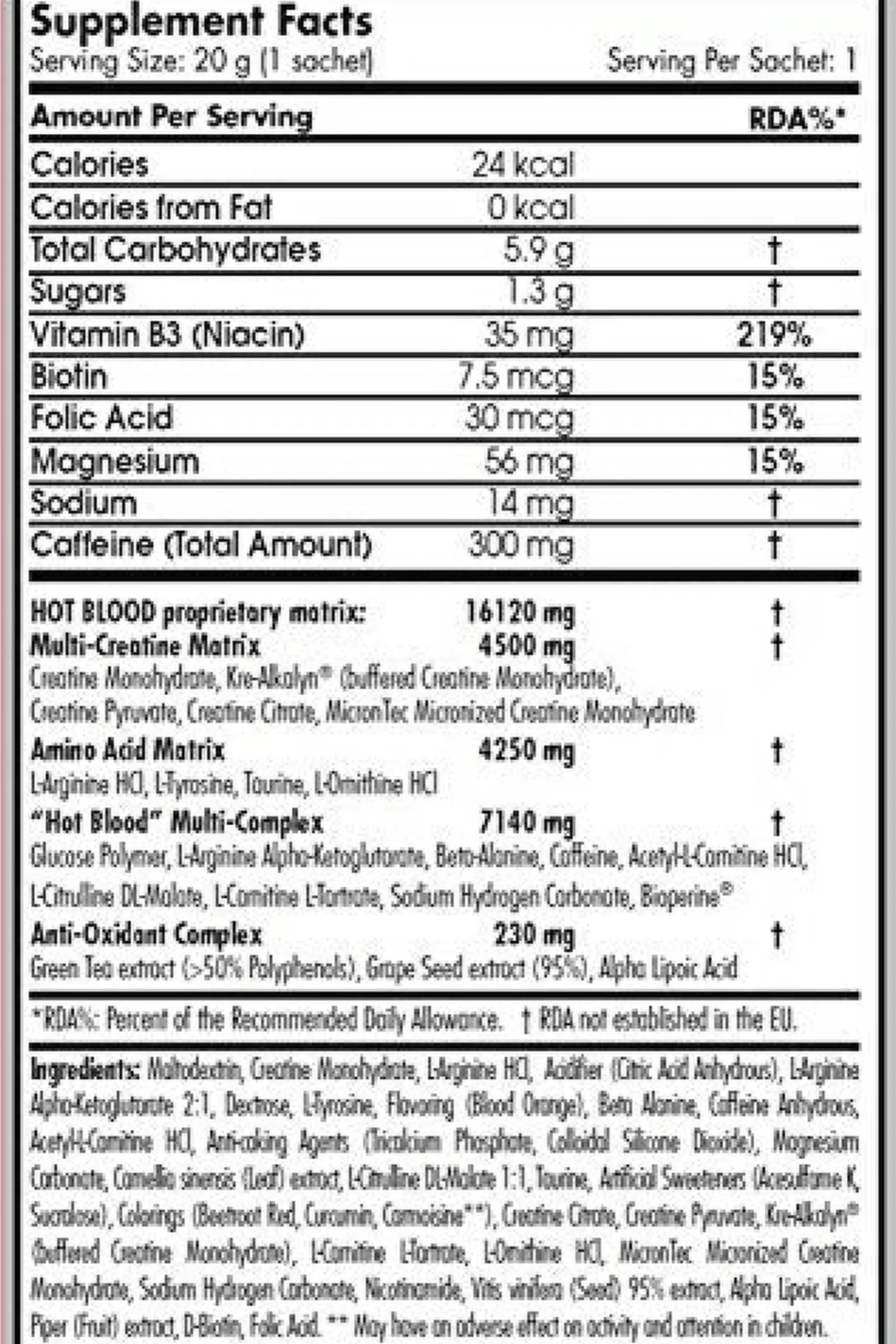 Hot Blood Hardcore 375 Gr Tropical