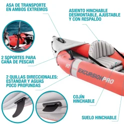 Kayak Hinchable Intex K1 Excursion Pro 1 Remo + Hinchador
