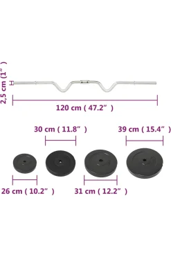 Mancuerna Super Curl Con Discos Vidaxl 90 Kg 2.5x120 CM