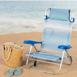 Pack De 2 Sillas De Playa Plegables Y Reclinables 7 Posiciones C/cojín Y Asas