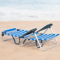 Pack De 2 Sillas De Playa Plegables Y Reclinables 7 Posiciones C/cojín Y Asas