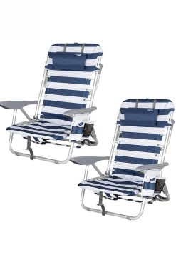 Pack 2 Sillas Playa Plegables Bajas Y Multiposición Estampado Marinero Aktive