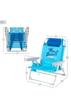 Pack 2 Sillas Playa Plegables Bajas Y Multiposición Azul Beach Time Aktive