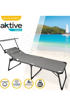 Pack 2 Tumbonas Plegables Playa Altura XL C/parasol Y Cojín Gris Aktive