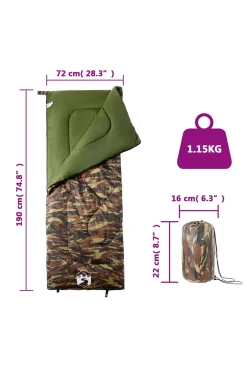 Saco De Dormir De Camping Para Adultos Vidaxl 190 X 72 CM
