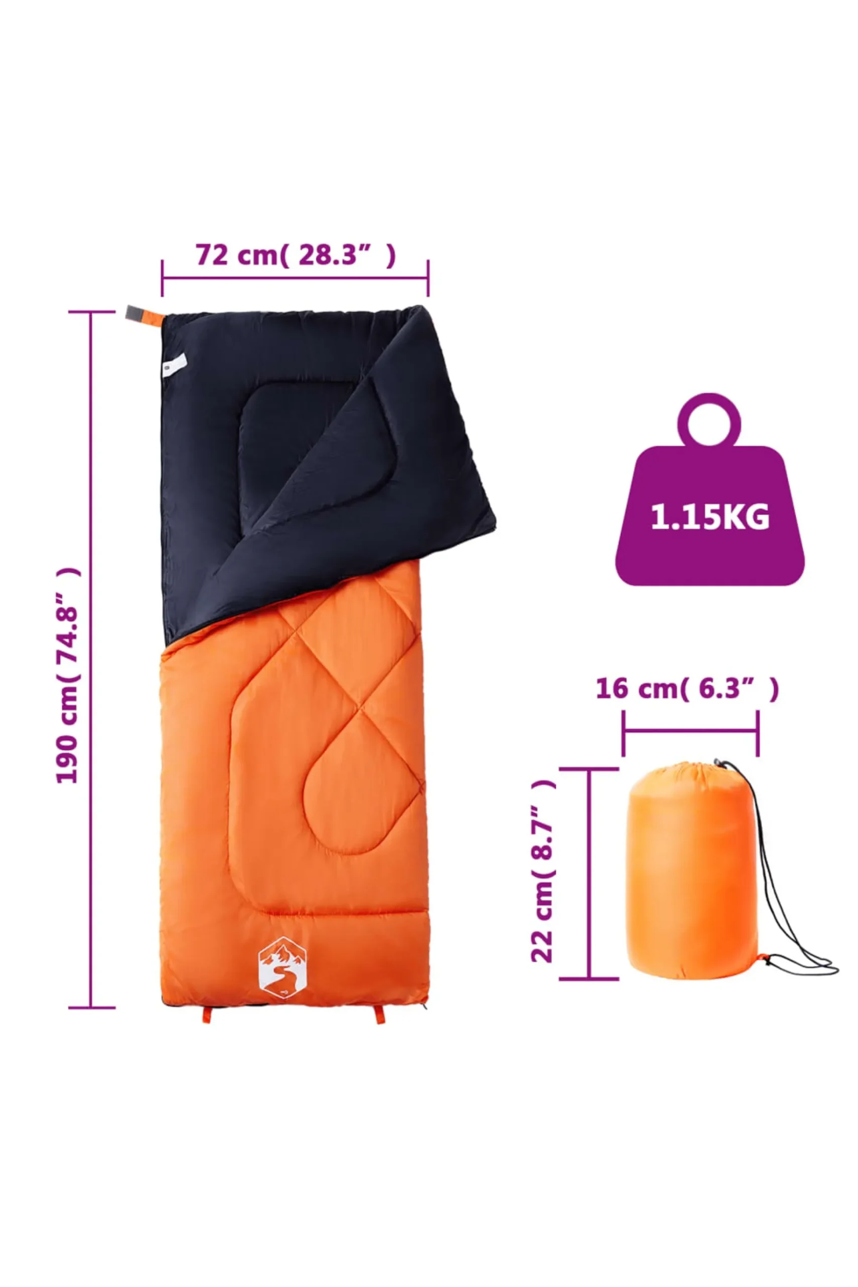 Saco De Dormir De Camping Para Adultos Vidaxl 190 X 72 CM