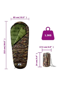 Saco De Dormir De Tipo Momia Vidaxl 215 X 85 CM Para Acampar