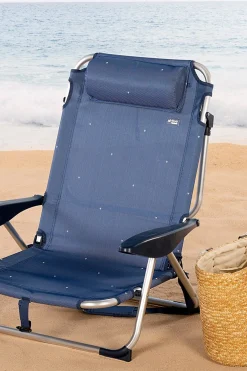 Silla De Playa Y Tumbona Baja Antivuelco 5 Posiciones Marino C/cojín Y Bolsillo Aktive