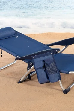 Silla De Playa Y Tumbona Baja Antivuelco 5 Posiciones Marino C/cojín Y Bolsillo Aktive