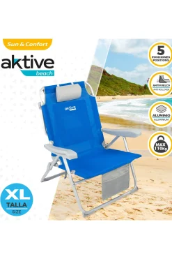 Silla Playa Mochila Ultristente 110 Kg C/ Cojín, Bolsa Y Bolsillo 55x66x86 CM Aktive