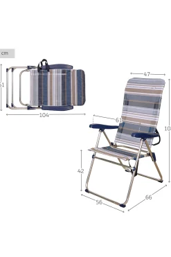 Silla Playa Plegable Alta 5 Posiciones A Rayas Azules Y Grises Aktive