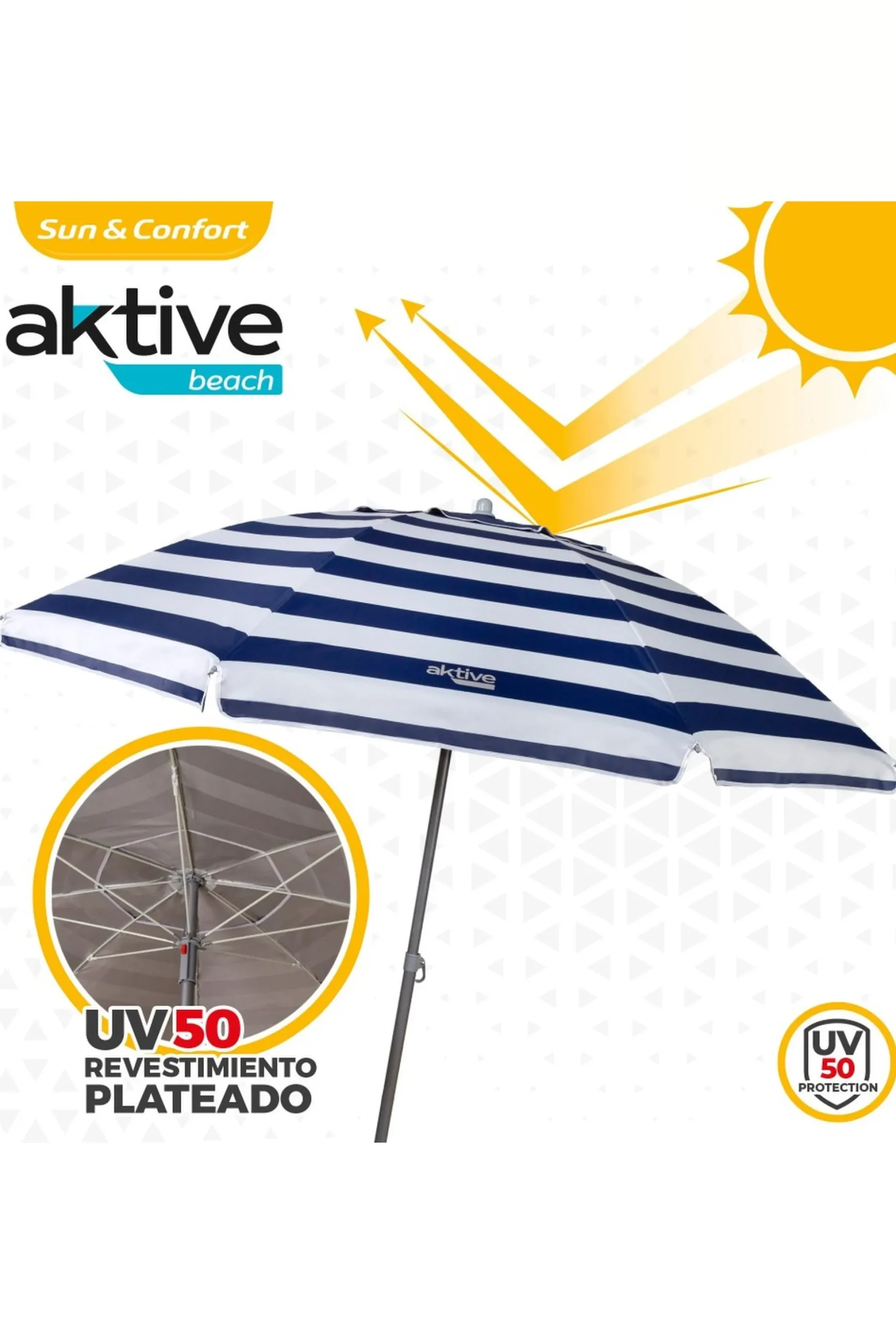 Sombrilla Playa Antiviento 220 CM Con Protección Sola Uv50 Aktive Beach