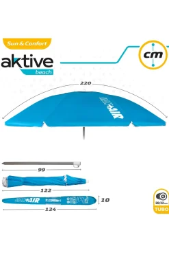 Sombrilla Playa Antiviento Ø220 CM C/mástil Reclinable Y Revestimiento Uv50 Aktive