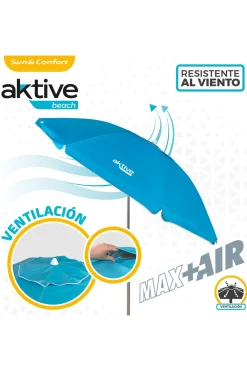 Sombrilla Playa Antiviento Ø220 CM C/mástil Reclinable Y Revestimiento Uv50 Aktive