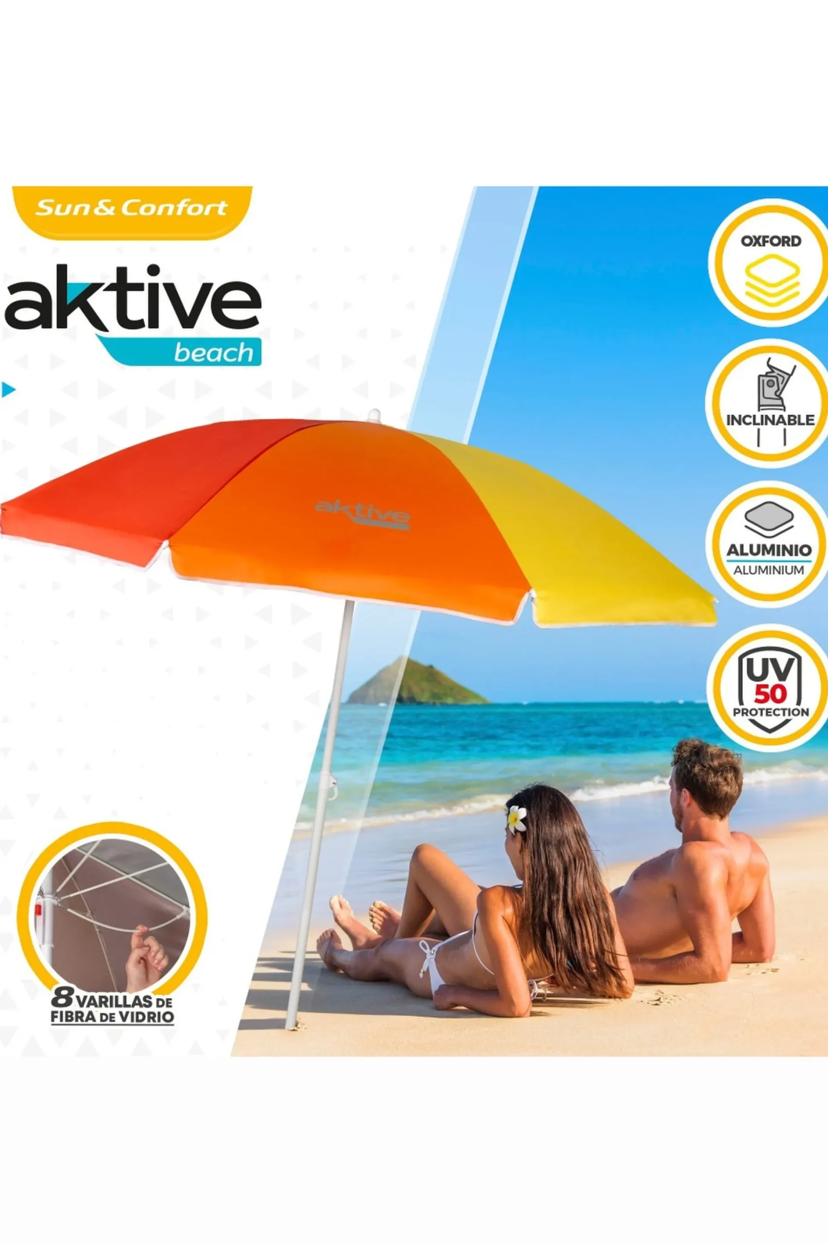 Sombrilla Playa 180 CM Con Protección Uv50 Aktive Beach
