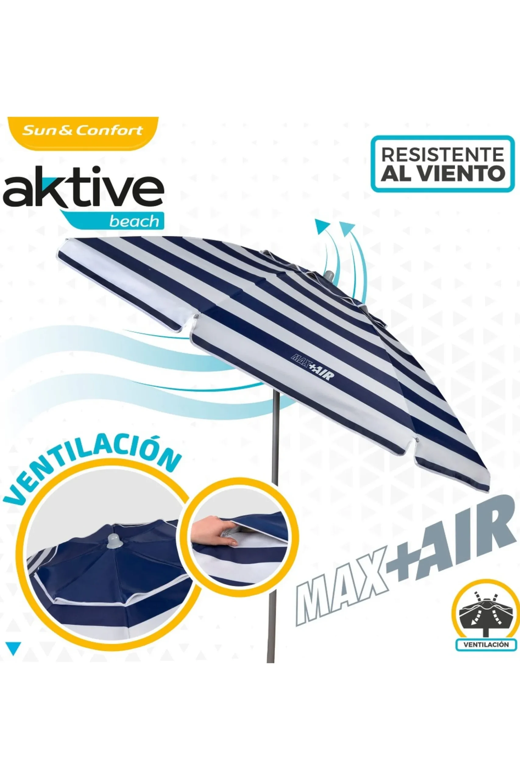 Sombrilla Playa 200 CM Con Techo De Ventilación + Protección Uv50 Aktive Beach