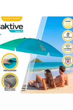 Sombrilla Playa 200 CM Techo De Ventilación + Protección Uv50 Aktive Beach