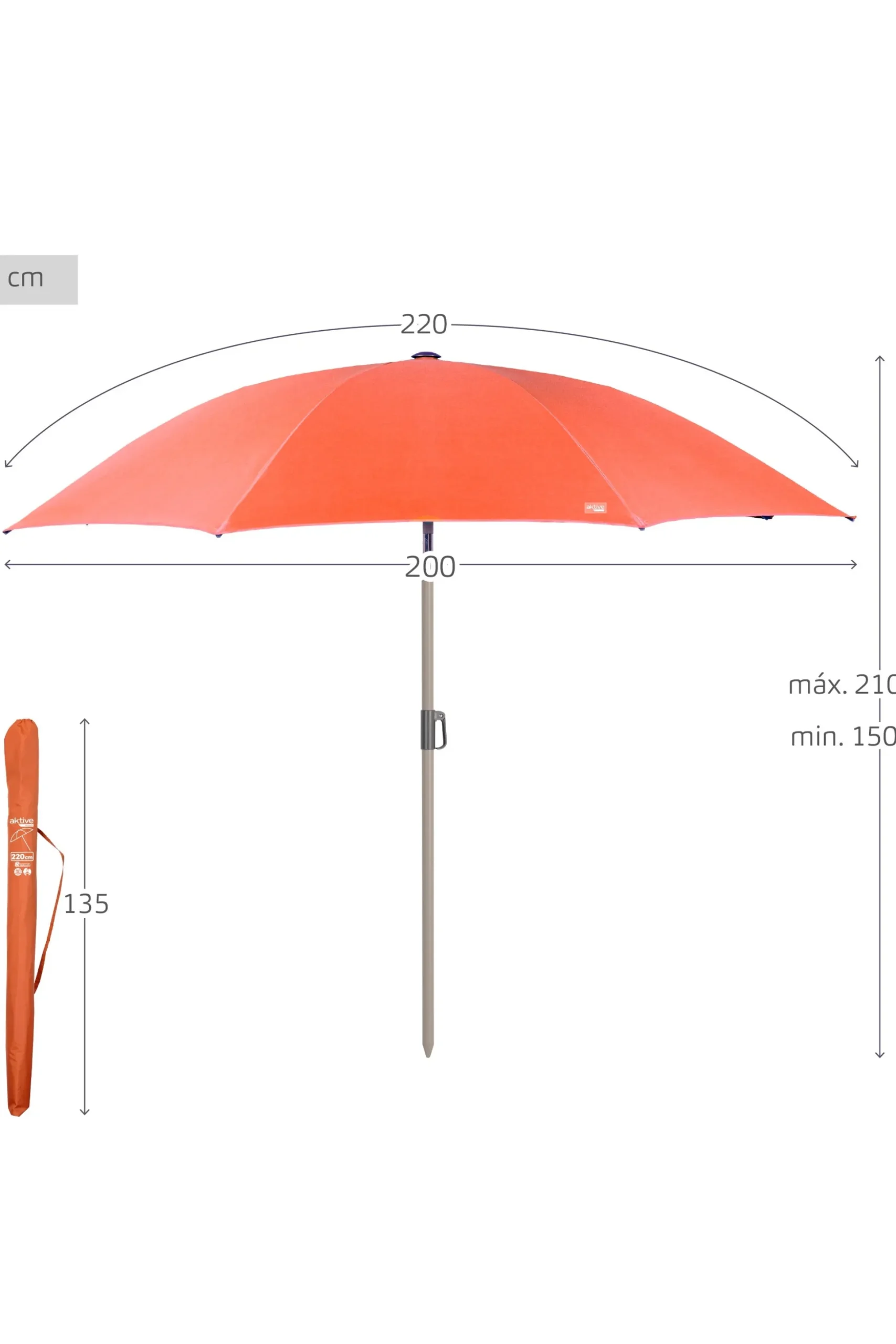 Sombrilla Playa Grande Inclinable 220 CM Uv50 Aktive
