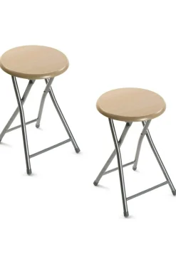 2 Taburetes Plegables De Metal Y Madera Hersig