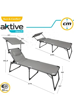 Tumbona Plegable Con Parasol Y Cojín Aktive
