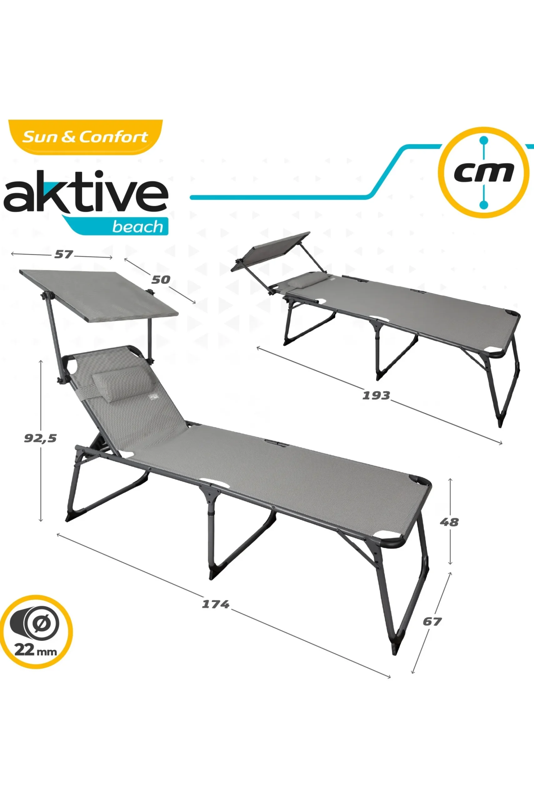Tumbona Plegable Con Parasol Y Cojín Aktive