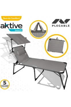 Tumbona Plegable Con Parasol Y Cojín Aktive